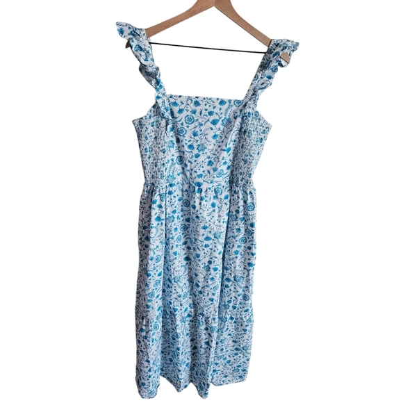 Draper James Blue Floral Flutter Ruffle Sleeve Dress Size XL - Picture 1 of 14